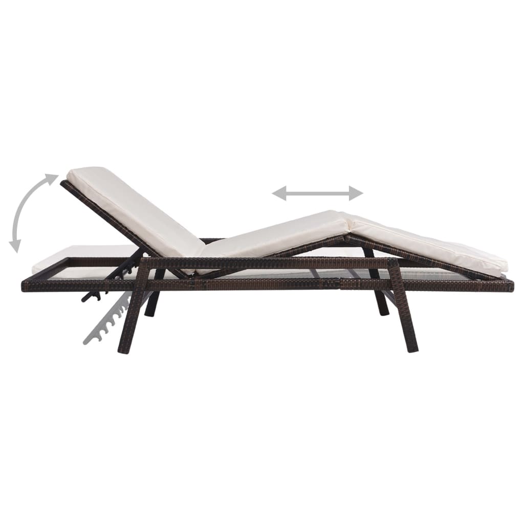 Lettino Prendisole con Cuscino in Polyrattan Marrone - homemem39