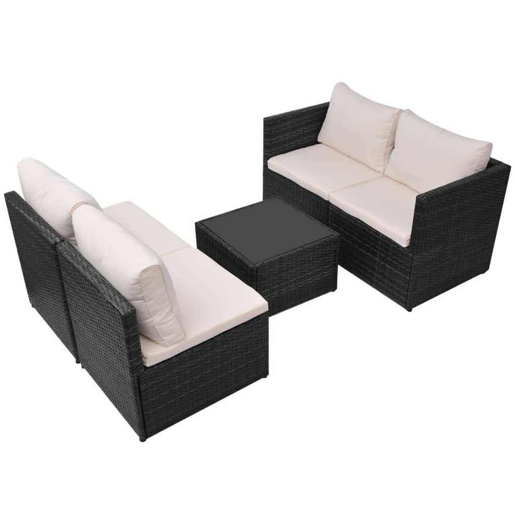 Set Divani da Giardino 5 pz con Cuscini in Polyrattan Nero | homemem39