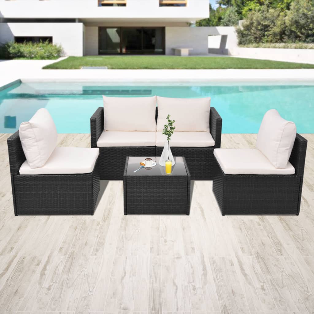 Set Divani da Giardino 5 pz con Cuscini in Polyrattan Nero | homemem39