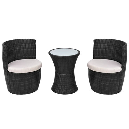 Set da Bistrot 3 pz con Cuscini in Polyrattan Nero