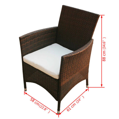 Set da Pranzo da Giardino 9 pz con Cuscini Polyrattan Marrone | homemem39