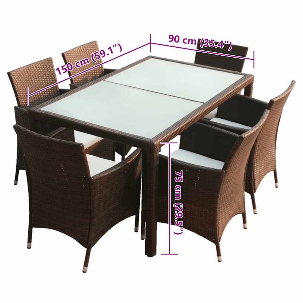 Set da Pranzo da Giardino 7 pz con Cuscini Polyrattan Marrone - homemem39