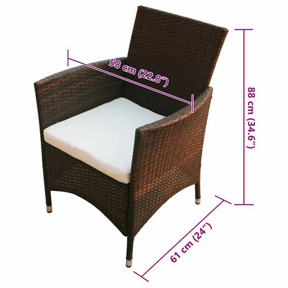 Set da Pranzo da Giardino 7 pz con Cuscini Polyrattan Marrone - homemem39