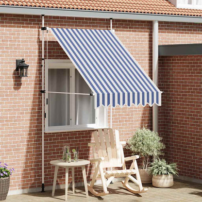 Tenda da Sole Retrattile Manuale 150 cm a Strisce Blu e Bianche | homemem39