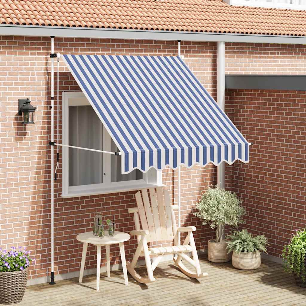 Tenda da Sole Retrattile Manuale 200 cm a Strisce Blu e Bianche | homemem39