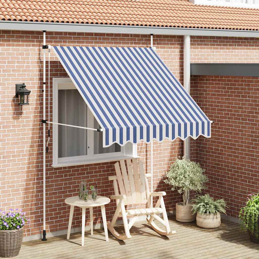 Tenda da Sole Retrattile Manuale 200 cm a Strisce Blu e Bianche | homemem39