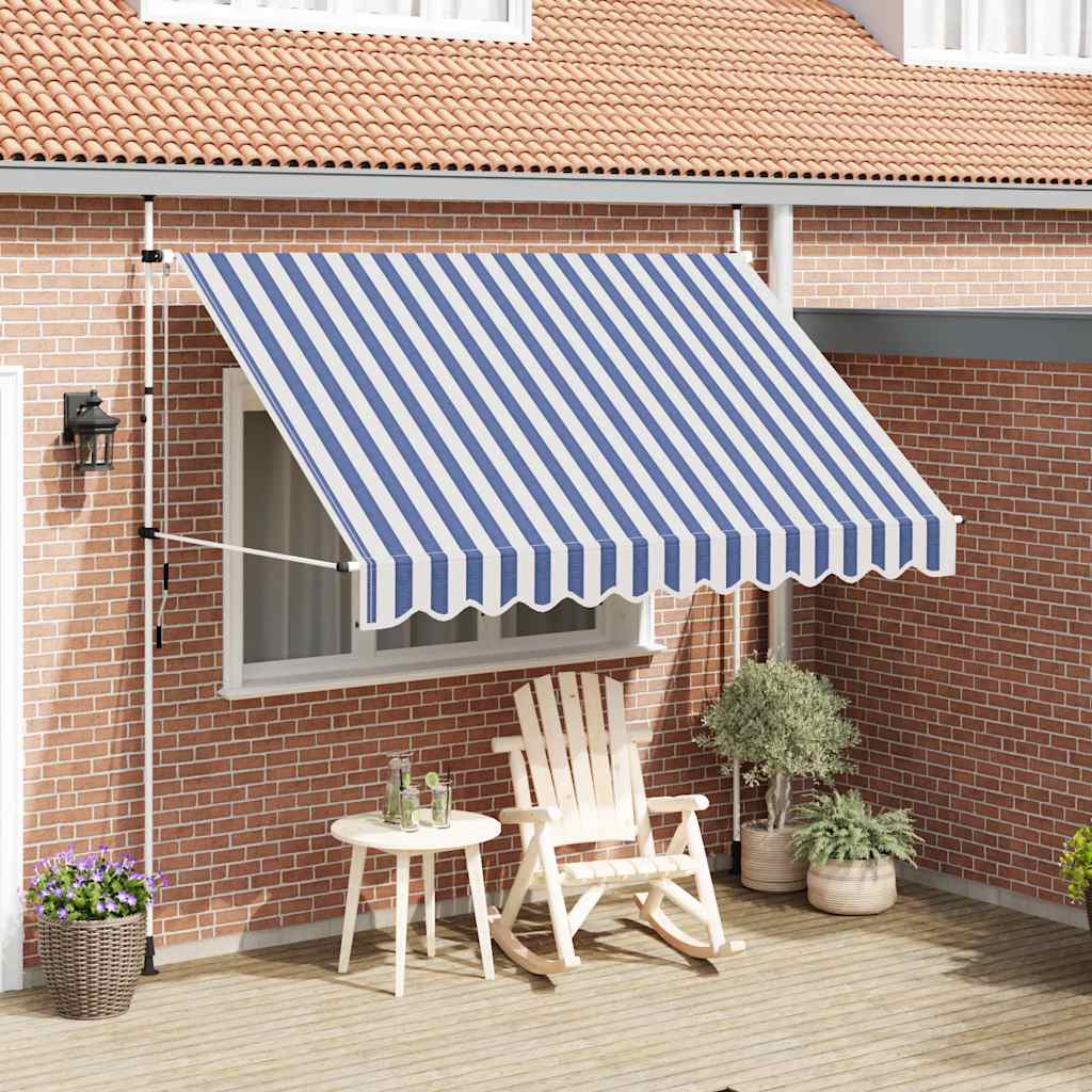 Tenda da Sole Retrattile Manuale 300 cm a Strisce Blu e Bianche