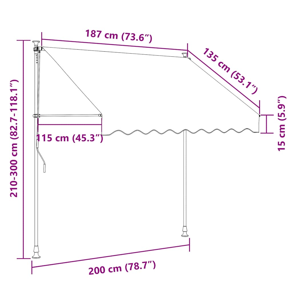 Tenda da Sole Retrattile Manuale 200cm Strisce Arancione Bianco