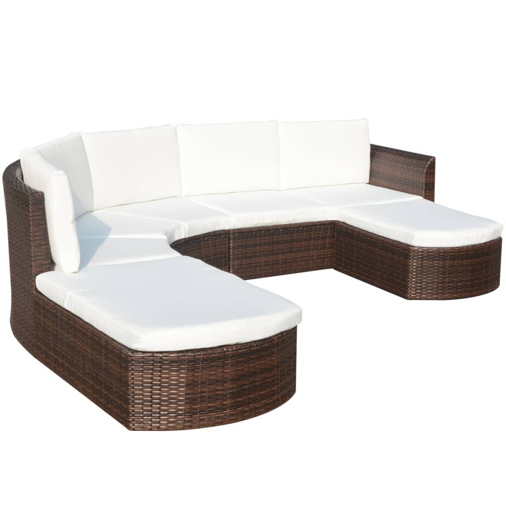 Set Divani da Giardino 4 pz con Cuscini in Polyrattan Marrone