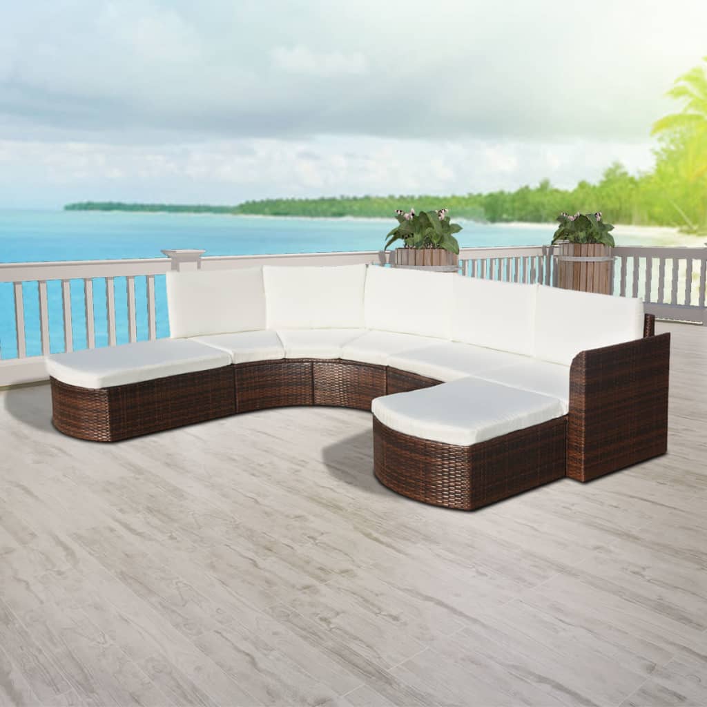 Set Divani da Giardino 4 pz con Cuscini in Polyrattan Marrone