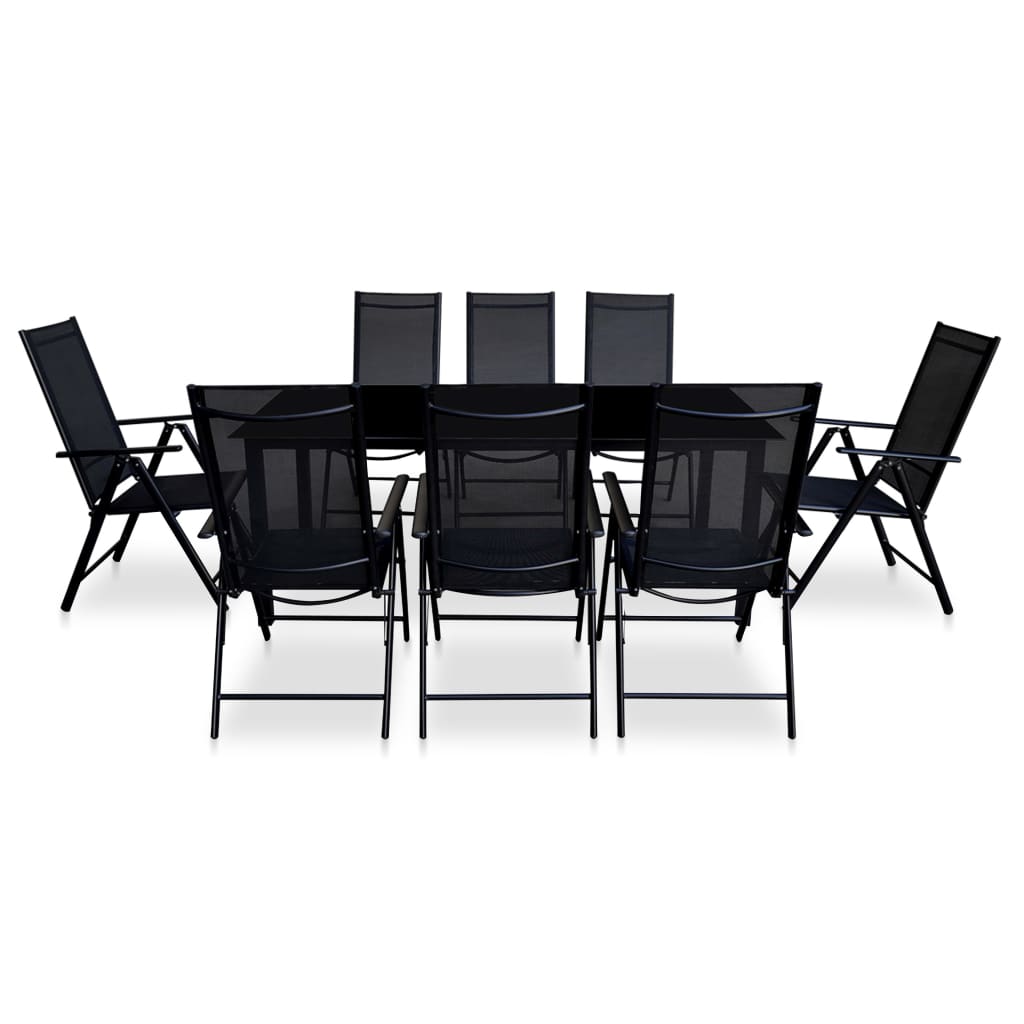 Set da Pranzo da Giardino 9 pz Pieghevole in Alluminio Nero