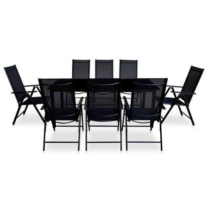 Set da Pranzo da Giardino 9 pz Pieghevole in Alluminio Nero