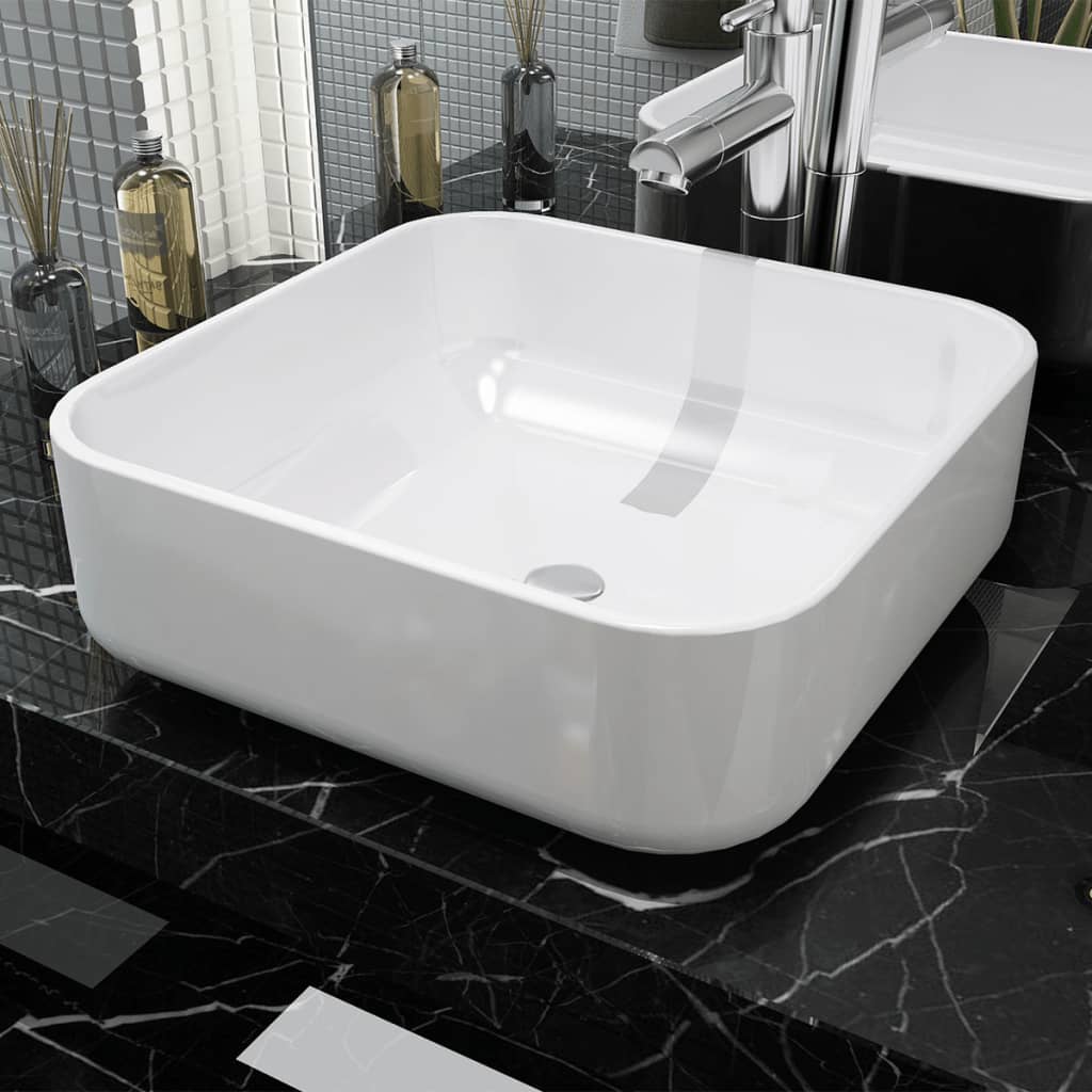 Lavandino Quadrato in Ceramica Bianca 39x39x13,5 cm - homemem39