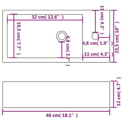 Lavandino con Foro Rubinetto Rettangolare Ceramica 46x25,5x12cm - homemem39