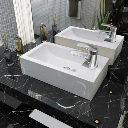 Lavandino con Foro Rubinetto Rettangolare Ceramica 46x25,5x12cm - homemem39