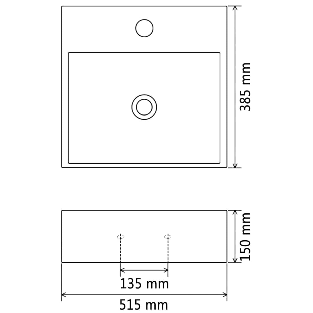 Lavandino con Foro Rubinetto in Ceramica Bianca 51,5x38,5x15 cm - homemem39