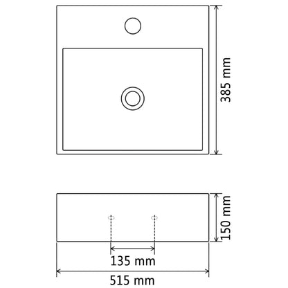 Lavandino con Foro Rubinetto in Ceramica Bianca 51,5x38,5x15 cm - homemem39