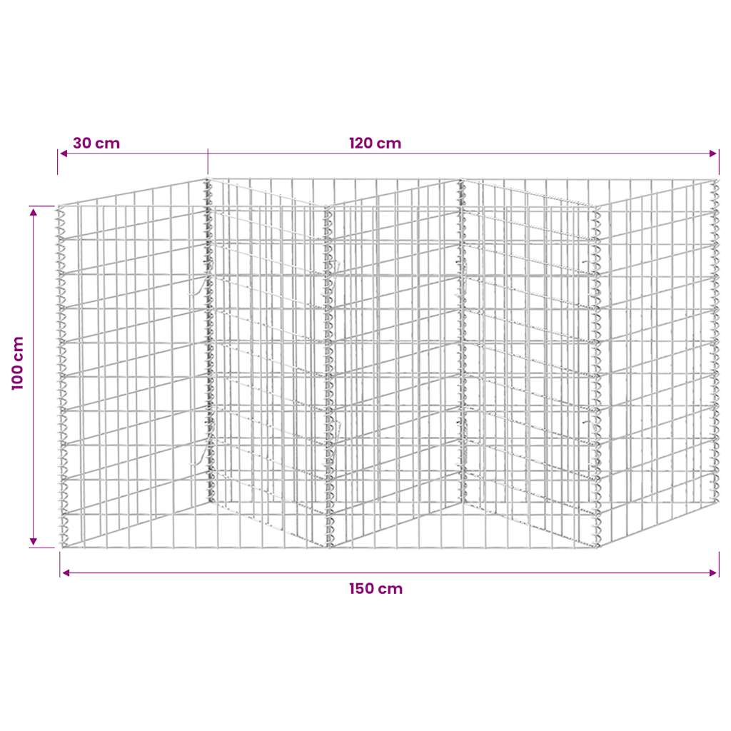 Gabbione in Rete in Acciaio Zincato 120x30x100 cm | homemem39
