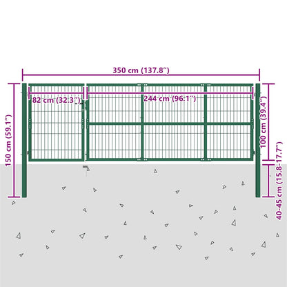 Cancello per Recinzione da Giardino con Pali 350x100 cm in Acciaio Verde | homemem39