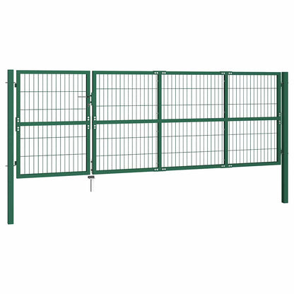 Cancello per Recinzione da Giardino con Pali 350x120 cm in Acciaio Verde | homemem39