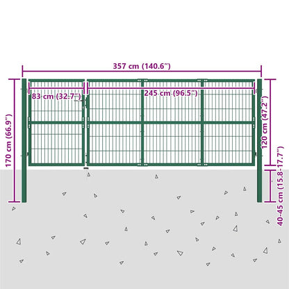 Cancello per Recinzione da Giardino con Pali 350x120 cm in Acciaio Verde | homemem39