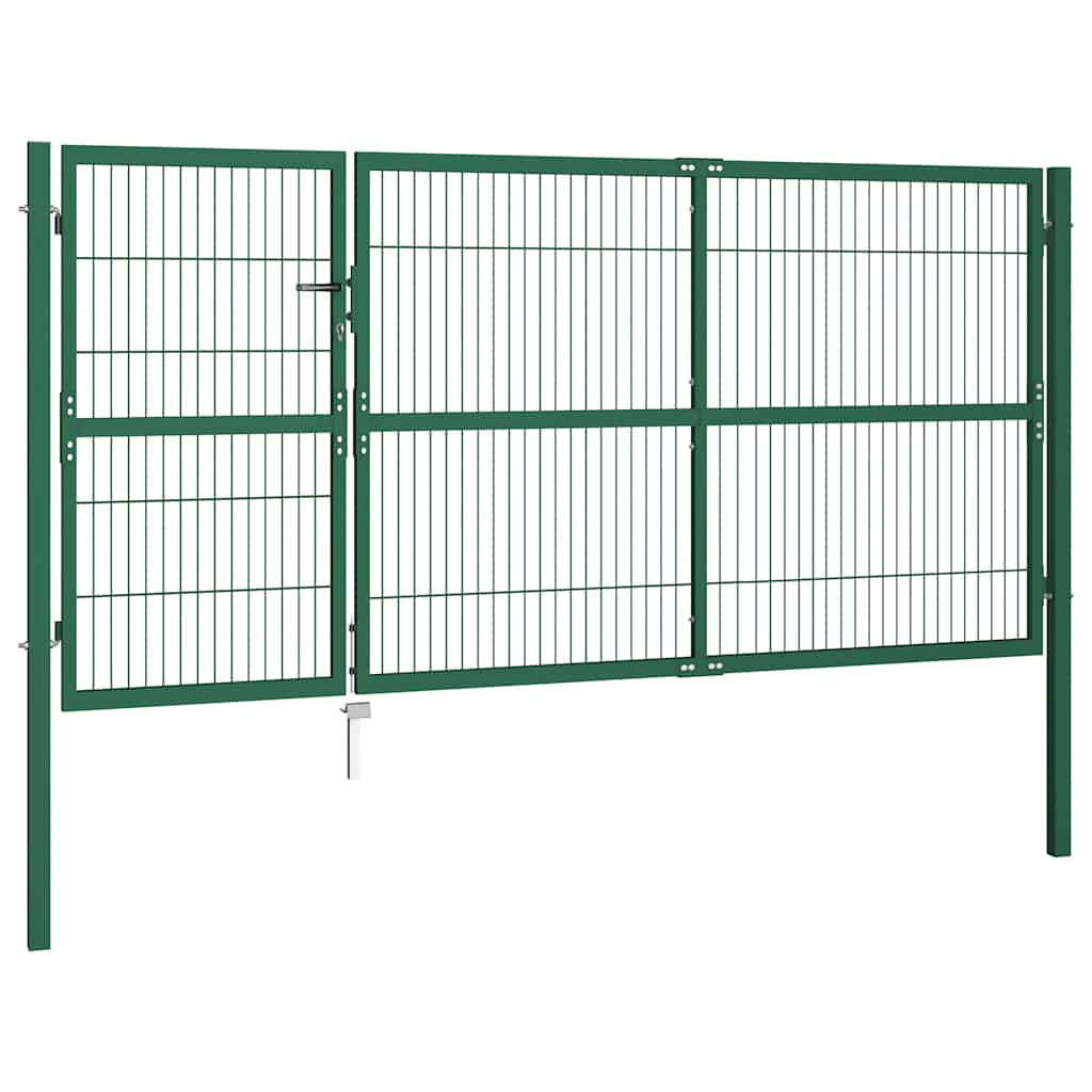 Cancello per Recinzione da Giardino con Pali 350x140 cm in Acciaio Verde | homemem39