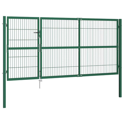 Cancello per Recinzione da Giardino con Pali 350x140 cm in Acciaio Verde | homemem39