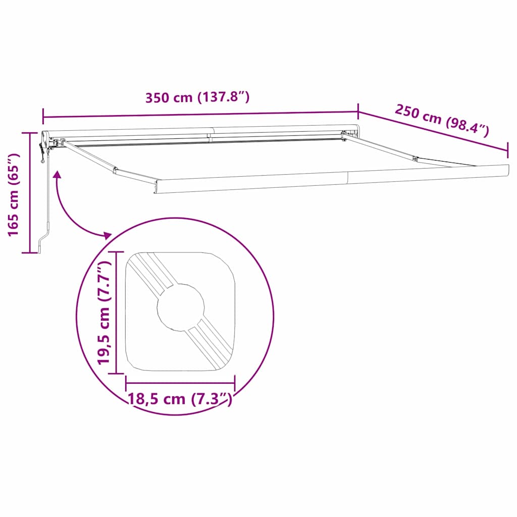 Tenda da Sole Bianco 3,5 x 2,5 m Metallo