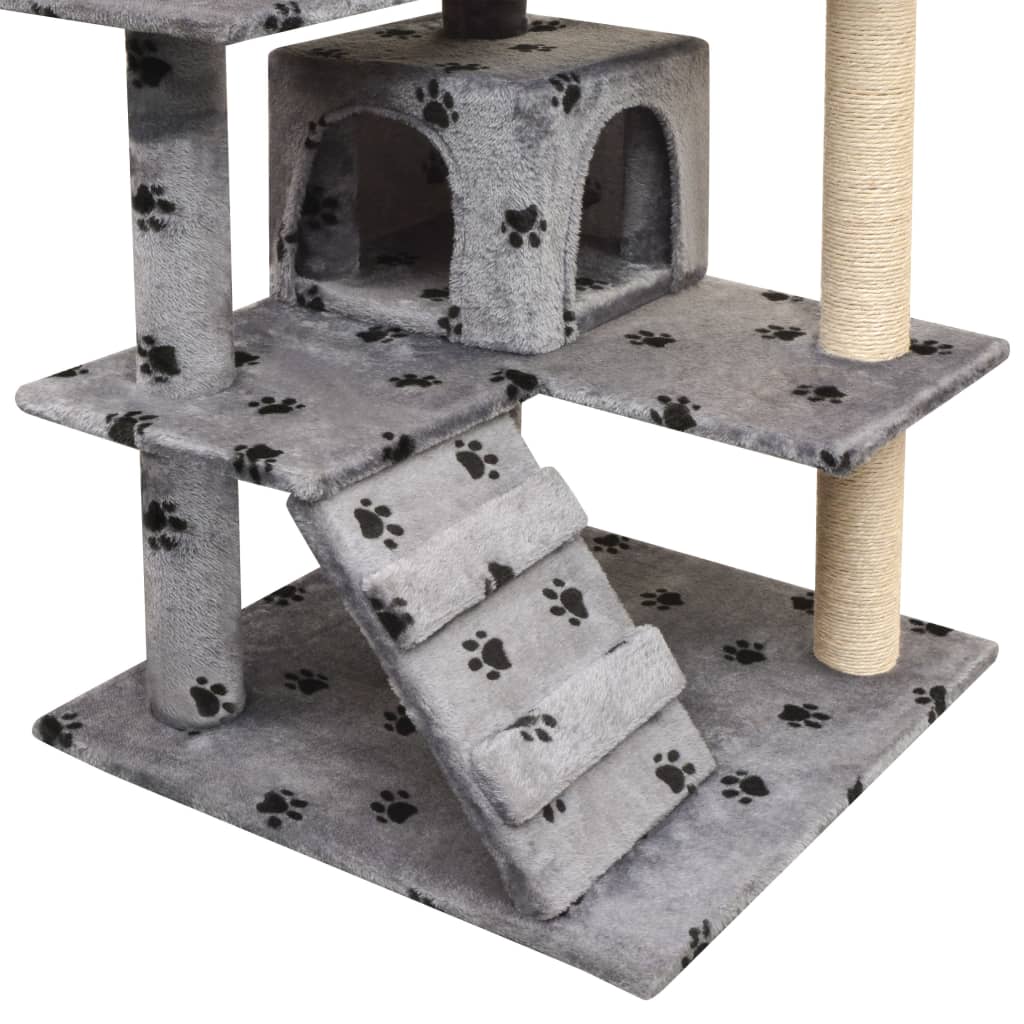 Albero per Gatti Tiragraffi in Sisal 125 cm Zampe Stampate Grigio | homemem39