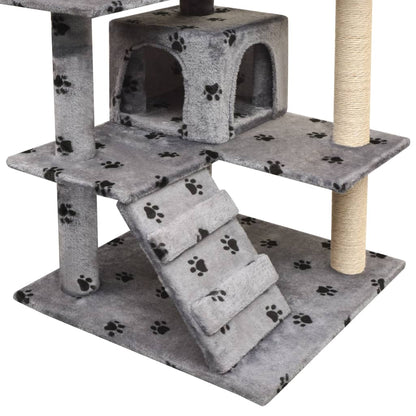Albero per Gatti Tiragraffi in Sisal 125 cm Zampe Stampate Grigio | homemem39
