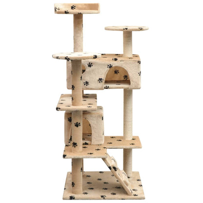 Albero per Gatti Tiragraffi Sisal 125 cm Zampe Stampate Beige | homemem39