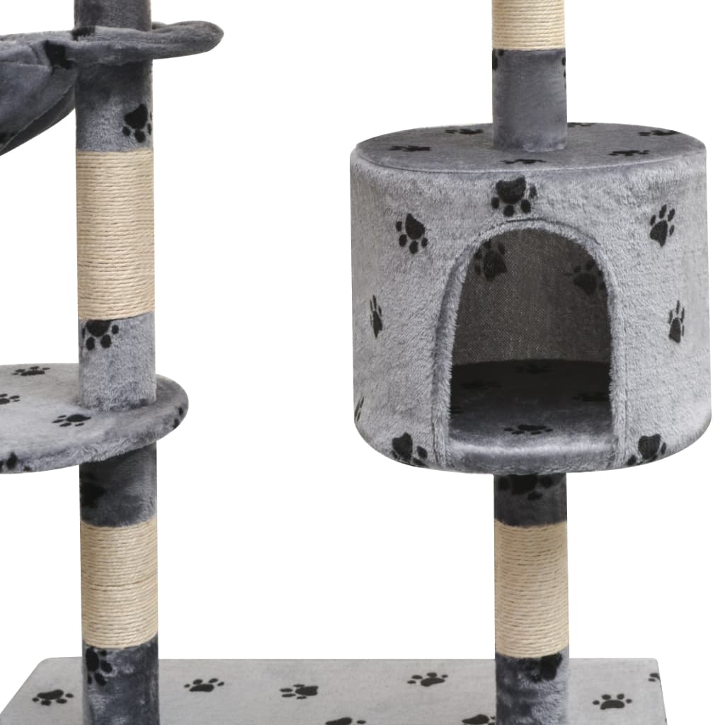 Albero per Gatti Tiragraffi Sisal 125 cm Zampe Stampate Grigio - homemem39