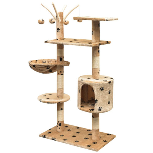 Albero per Gatti Tiragraffi Sisal 125 cm Zampe Stampate Beige | homemem39