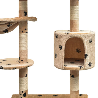 Albero per Gatti Tiragraffi Sisal 125 cm Zampe Stampate Beige | homemem39