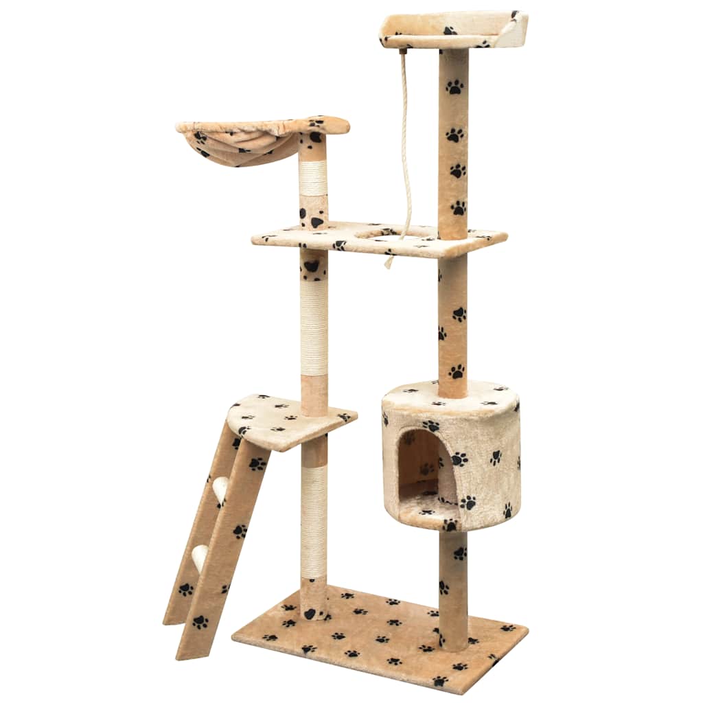 Albero per Gatti Tiragraffi Sisal 150 cm Zampe Stampate Beige | homemem39