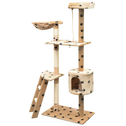 Albero per Gatti Tiragraffi Sisal 150 cm Zampe Stampate Beige | homemem39