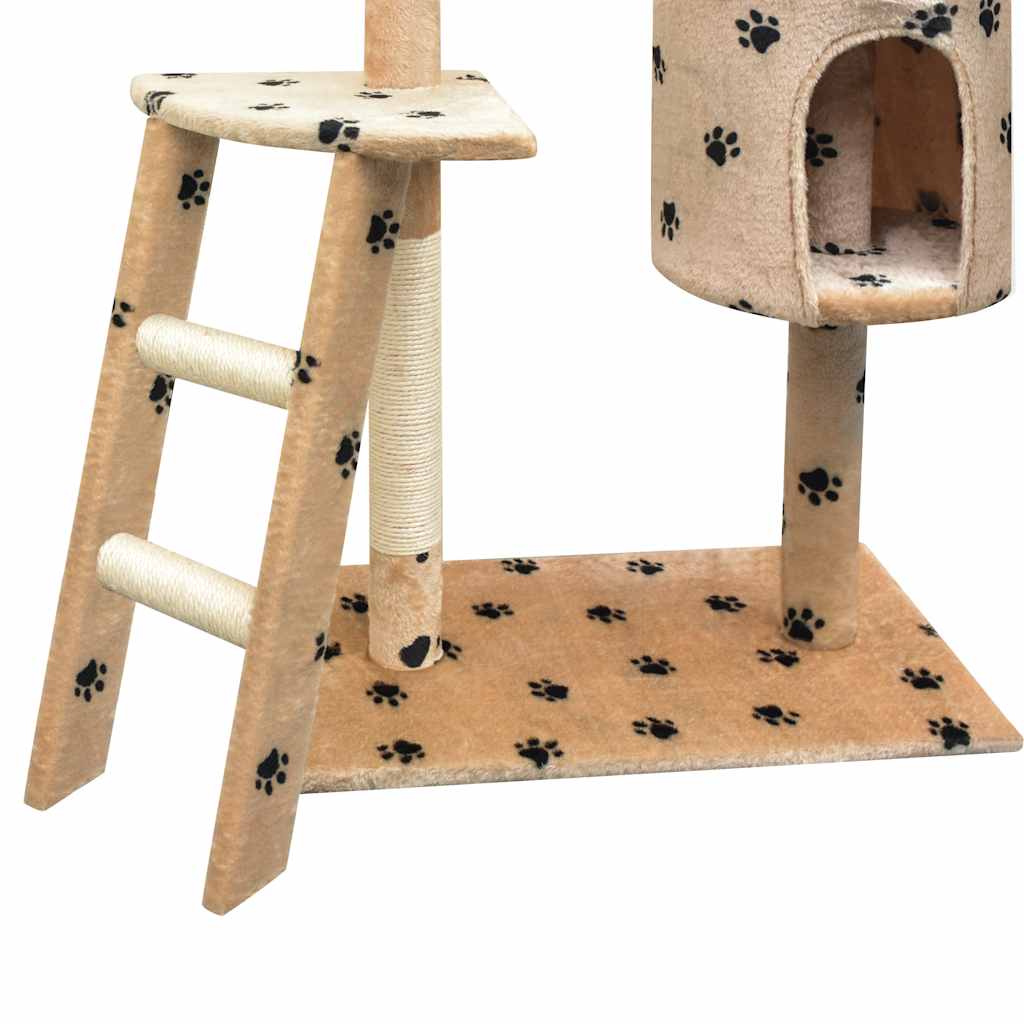 Albero per Gatti Tiragraffi Sisal 150 cm Zampe Stampate Beige | homemem39