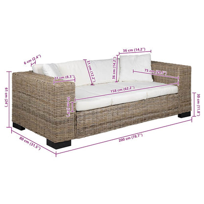 Divano a 3 Posti 8 pz in Rattan Naturale - homemem39