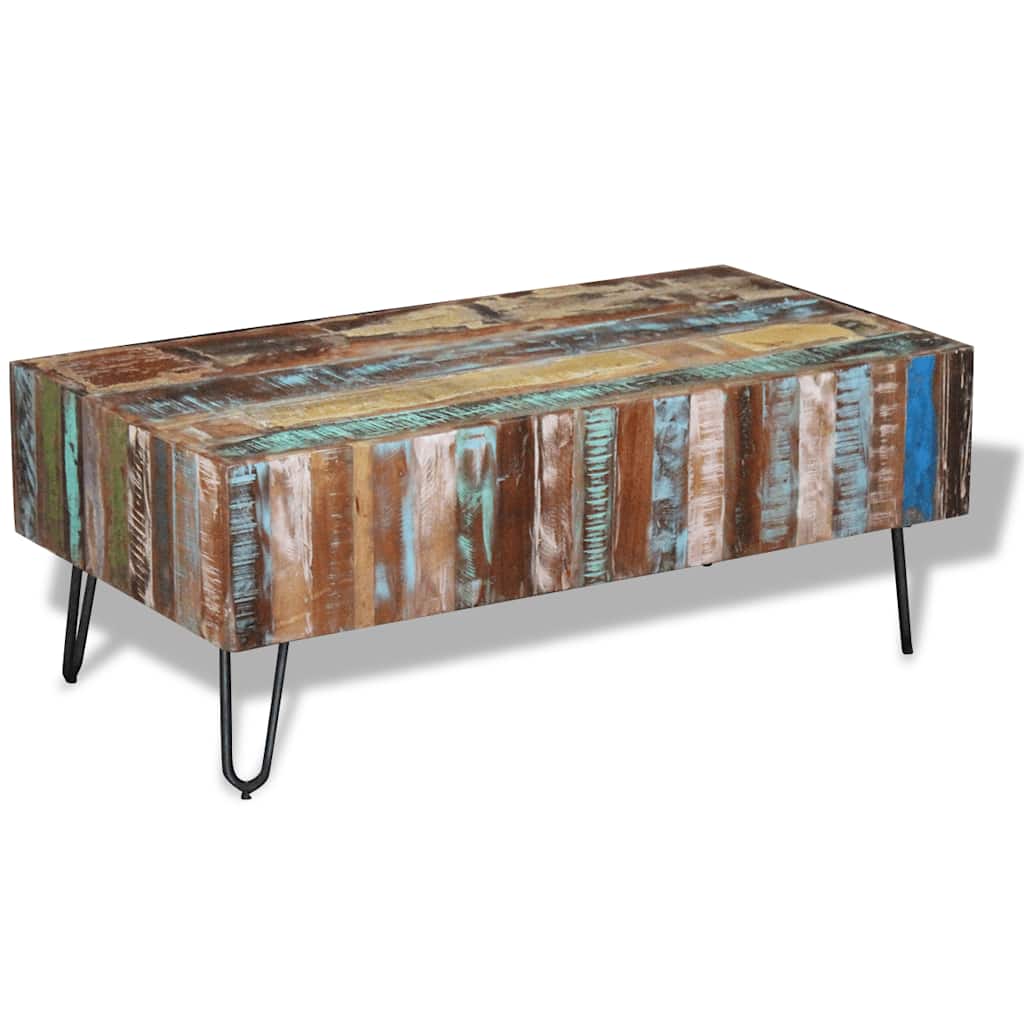 Tavolino da Salotto in Legno Massello Anticato 100x50x38 cm