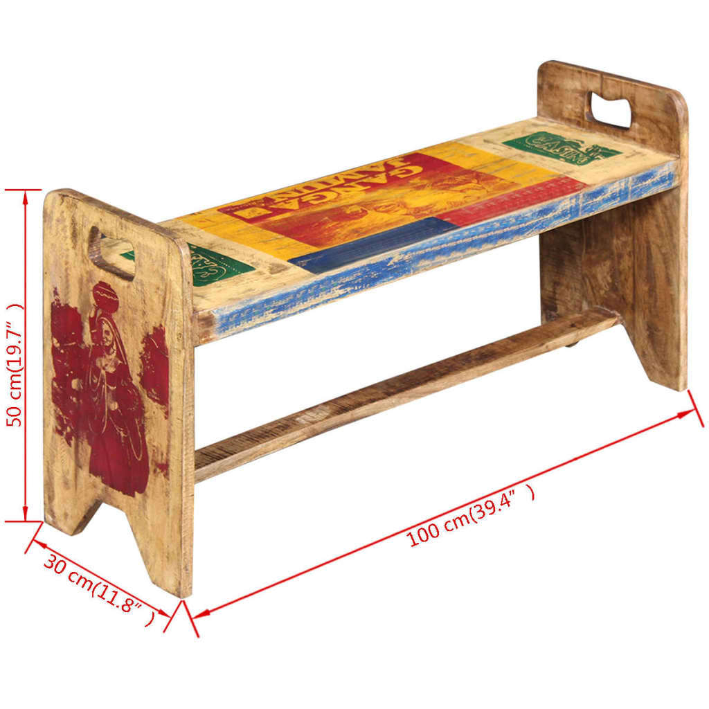 Panchina Cola in Legno Massello di Recupero 100x30x50 cm | homemem39
