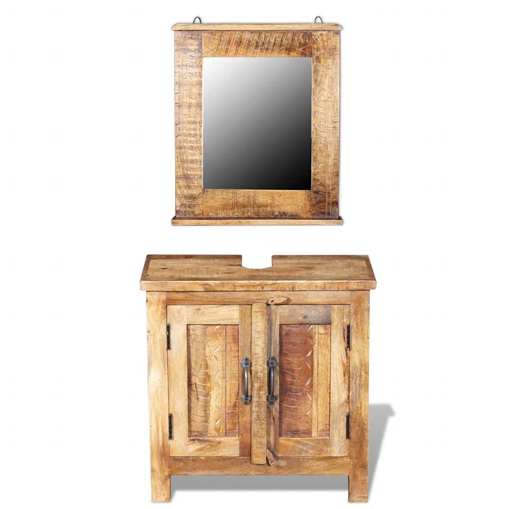 Armadietto da Bagno con Specchio in Legno Massello di Mango | homemem39