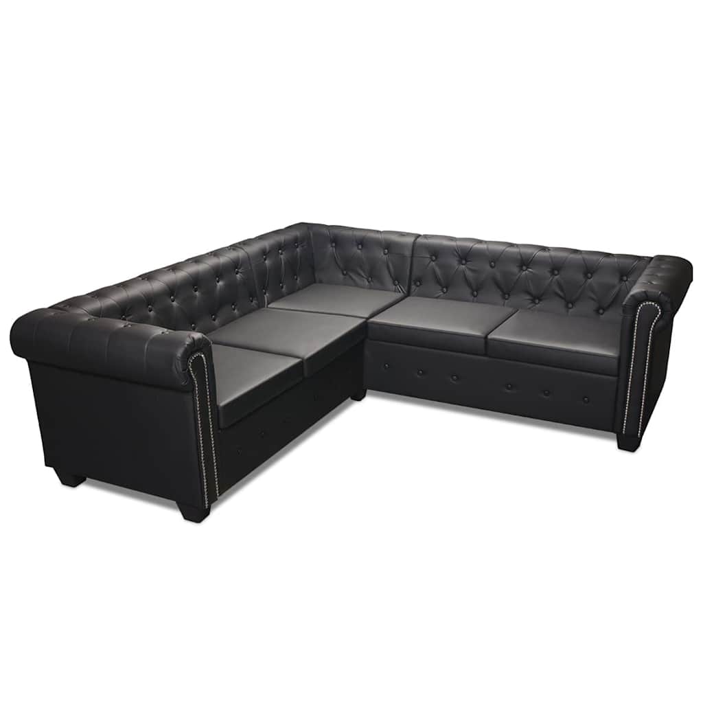 Divano Angolare Chesterfield a 5 Posti Pelle Artificiale Nera | homemem39