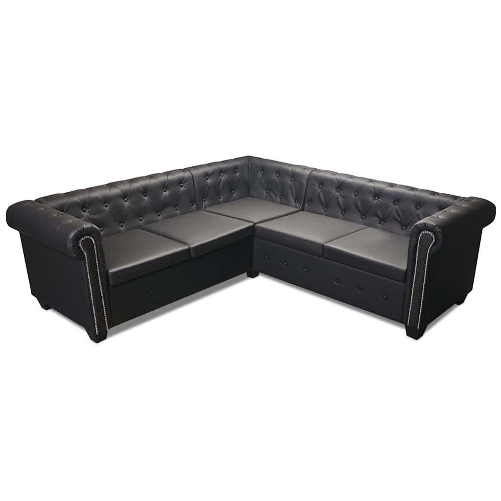 Divano Angolare Chesterfield a 5 Posti Pelle Artificiale Nera | homemem39