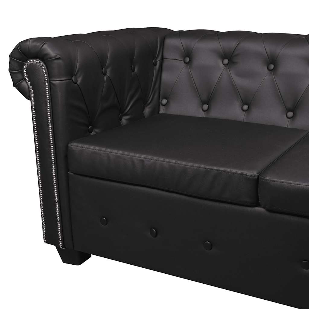 Divano Angolare Chesterfield a 5 Posti Pelle Artificiale Nera | homemem39