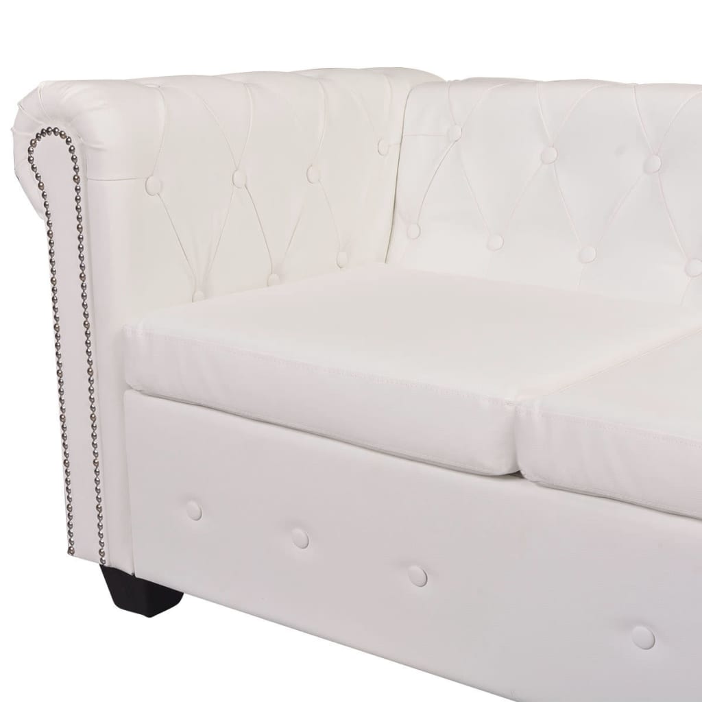 Divano Angolare Chesterfield a 6 Posti Pelle Artificiale Bianca