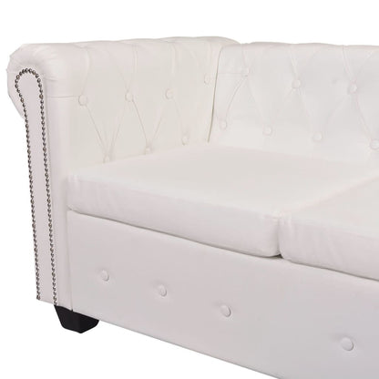Divano Angolare Chesterfield a 6 Posti Pelle Artificiale Bianca