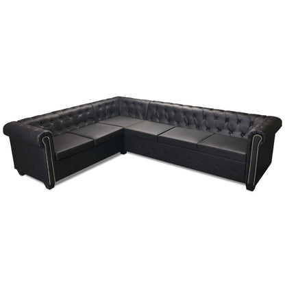 Divano Angolare Chesterfield a 6 Posti Pelle Artificiale Nera - homemem39