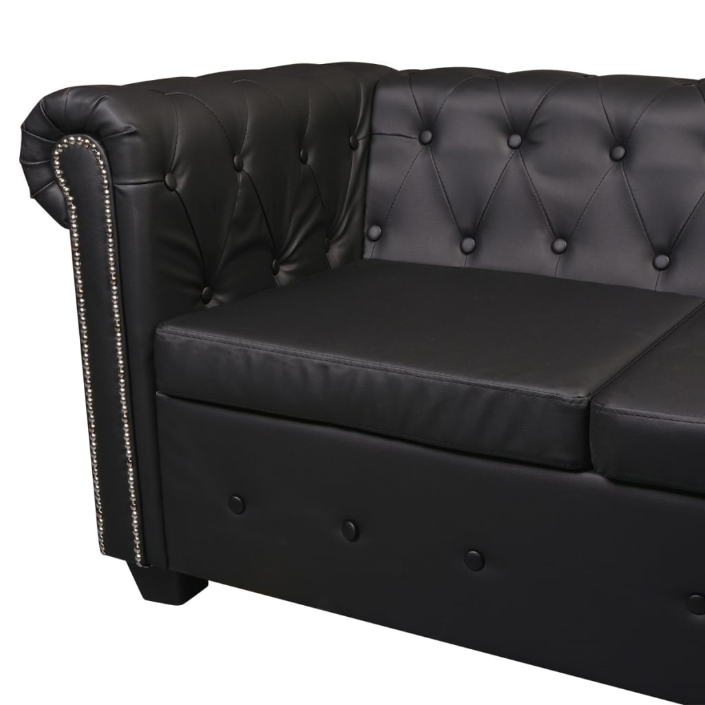 Divano Angolare Chesterfield a 6 Posti Pelle Artificiale Nera - homemem39