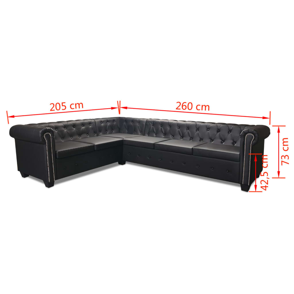 Divano Angolare Chesterfield a 6 Posti Pelle Artificiale Nera - homemem39