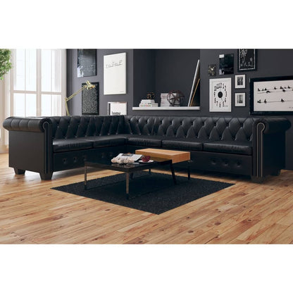 Divano Angolare Chesterfield a 6 Posti Pelle Artificiale Nera | homemem39